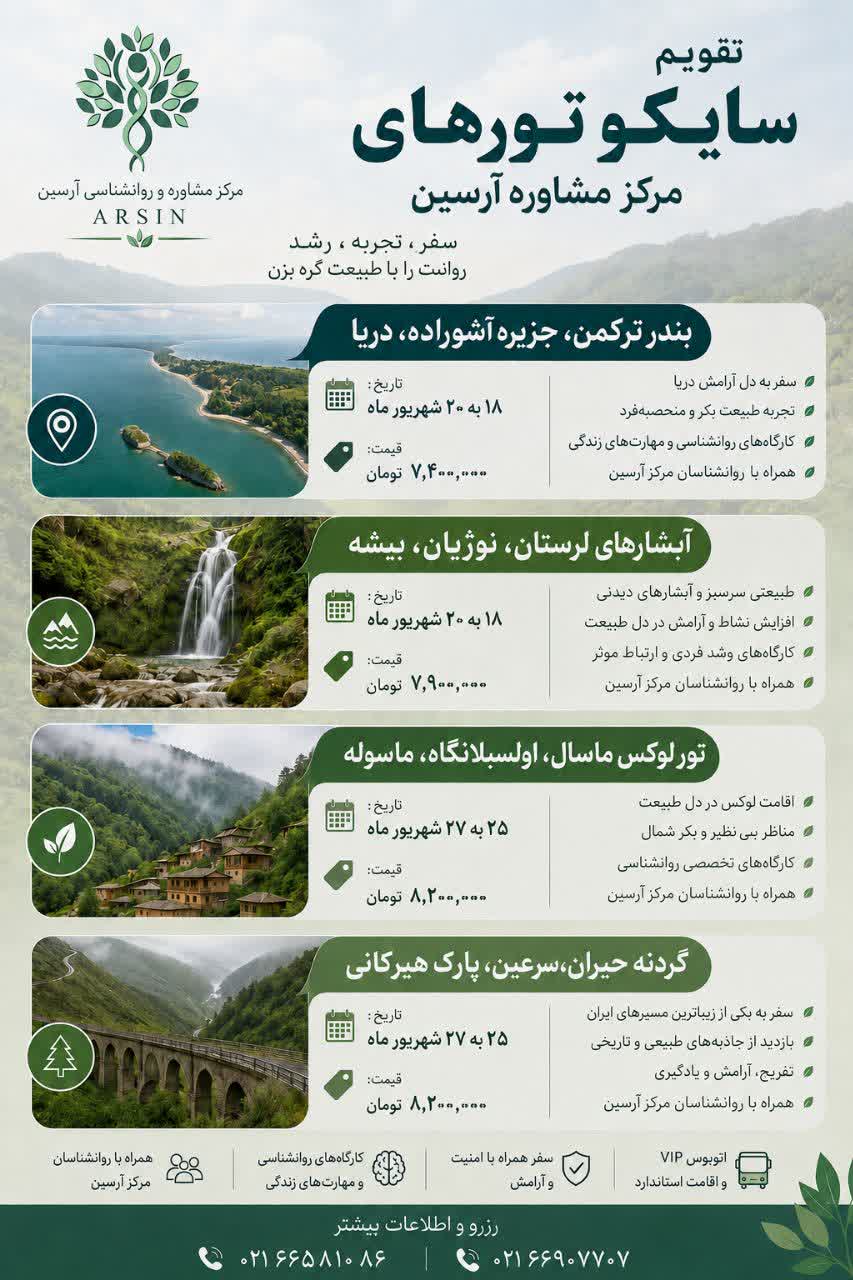 تقویم زمانی سایکوتورهای مرکز مشاوره آرسین